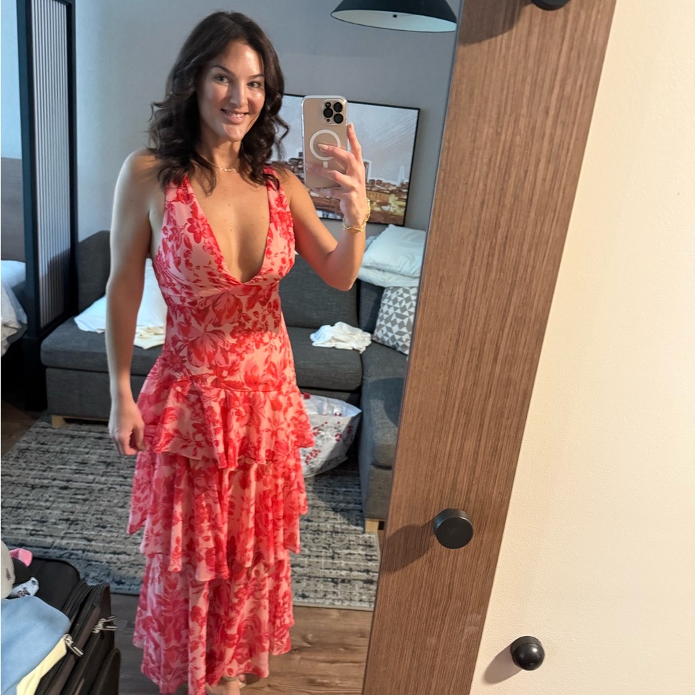 Elegant Floral Red Dress